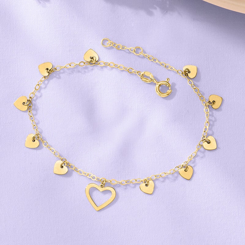 Italian 14kt Yellow Gold Heart Station Bracelet. 7.5&quot; image number 1