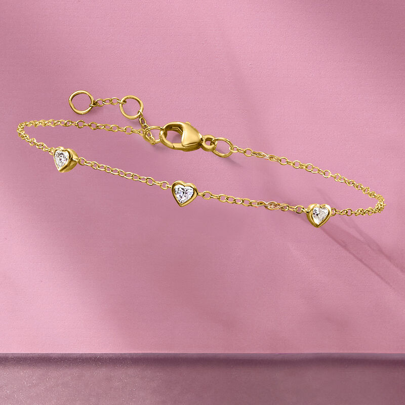 .25 ct. t.w. Heart-Shaped Lab-Grown Diamond Station Bracelet in 14kt Yellow Gold image number 2