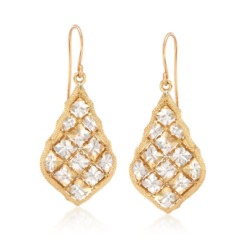 14kt Two-Tone Gold Diamond-Cut Drop Earrings image number 0