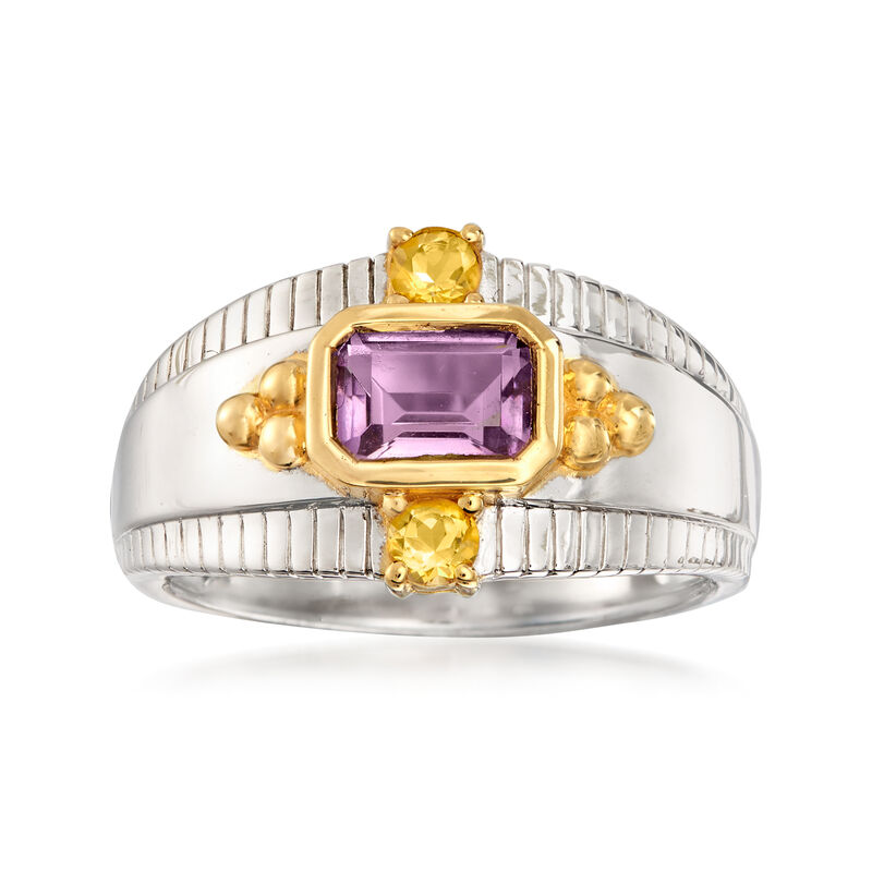 .70 Carat Amethyst and .10 ct. t.w. Citrine Ring in Two-Tone Sterling Silver image number 0