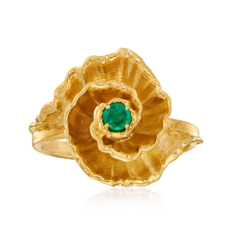 C. 1990 Vintage .10 Carat Emerald Flower Ring in 14kt Yellow Gold image number 0