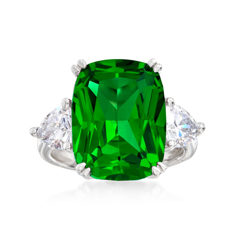 12.50 Carat Green CZ and 1.50 ct. t.w. CZ Ring in Sterling Silver image number 0