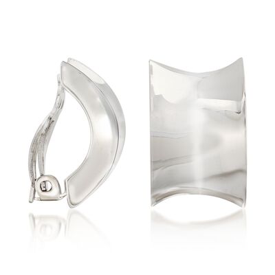 Zina Sterling Silver "Contemporary" Concave Half-Hoop Clip-On Earrings