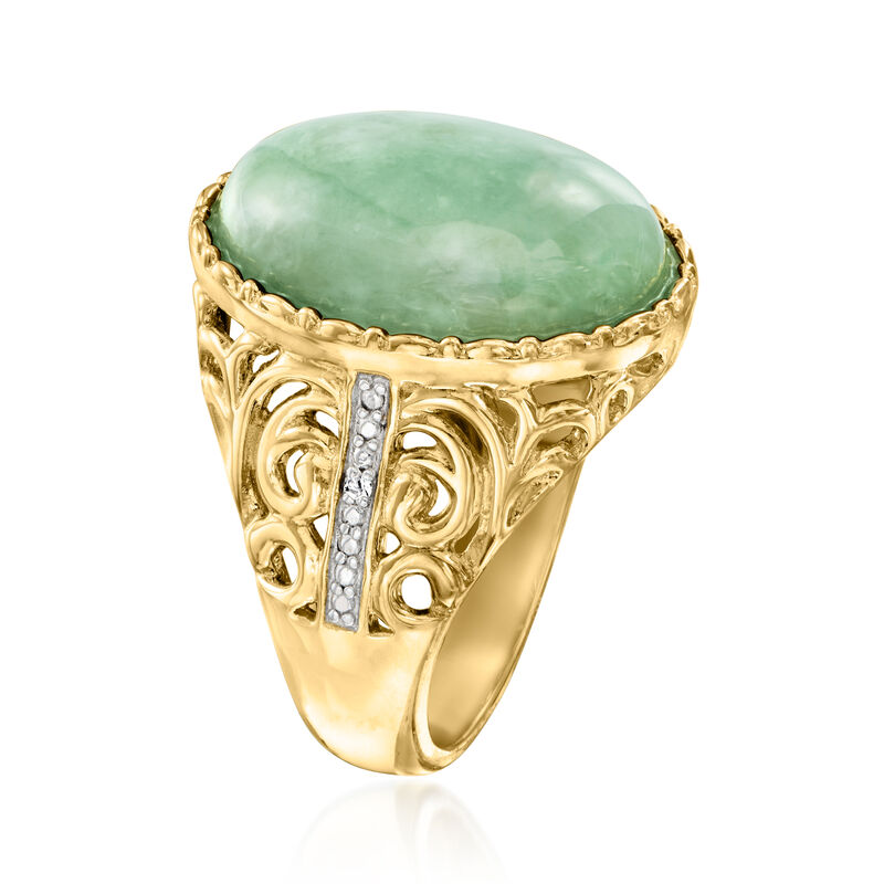 Jade Ring with Diamonds in 18kt Gold Over Sterling image number 2