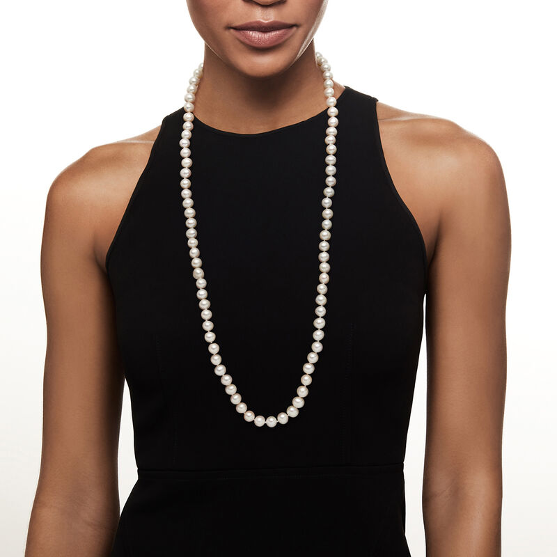 9.5-10.5mm Cultured Pearl Necklace with 14kt Yellow Gold. 36" image number 0