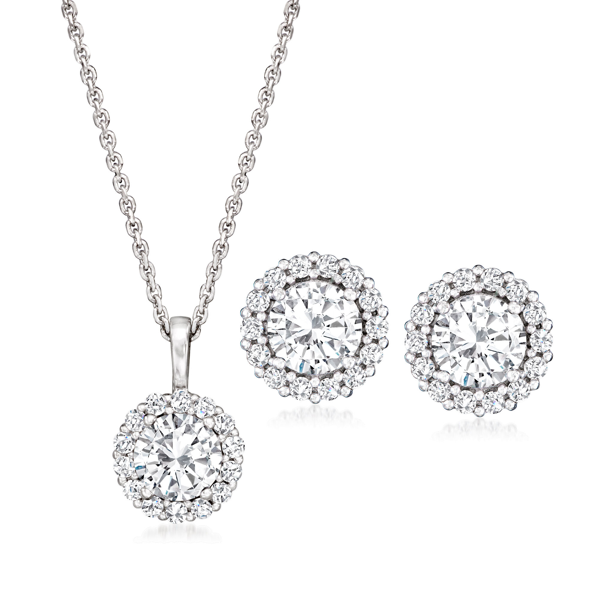 2.80 ct. t.w. CZ Jewelry Set: Pendant Necklace and Stud Earrings