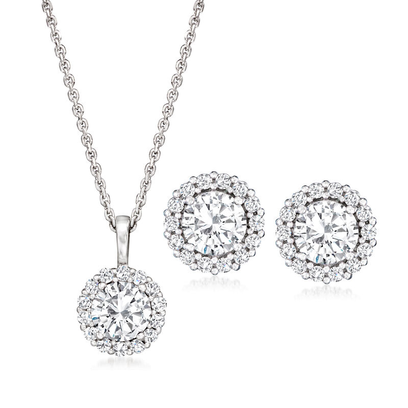 2.80 ct. t.w. CZ Jewelry Set: Pendant Necklace and Stud Earrings in Sterling Silver image number 0