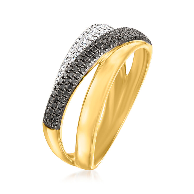 .32 ct. t.w. Black and White Diamond Crisscross Ring in 18kt Gold Over Sterling image number 2