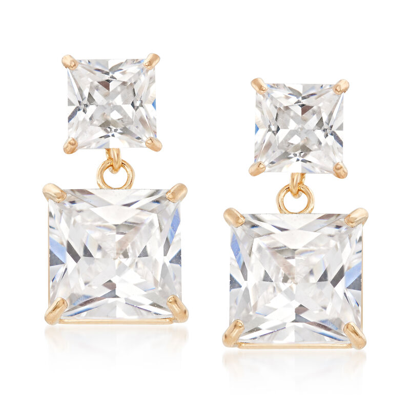 3.30 ct. t.w. Princess-Cut CZ Drop Earrings in 14kt Yellow Gold image number 0