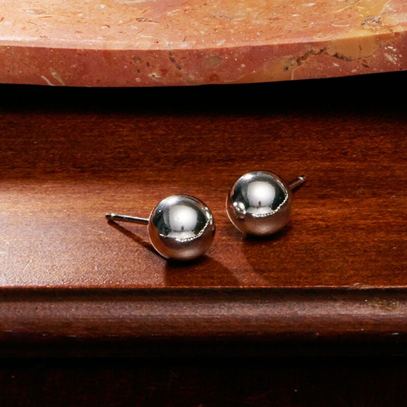 Italian 8mm Sterling Silver Ball Stud Earrings image number 2