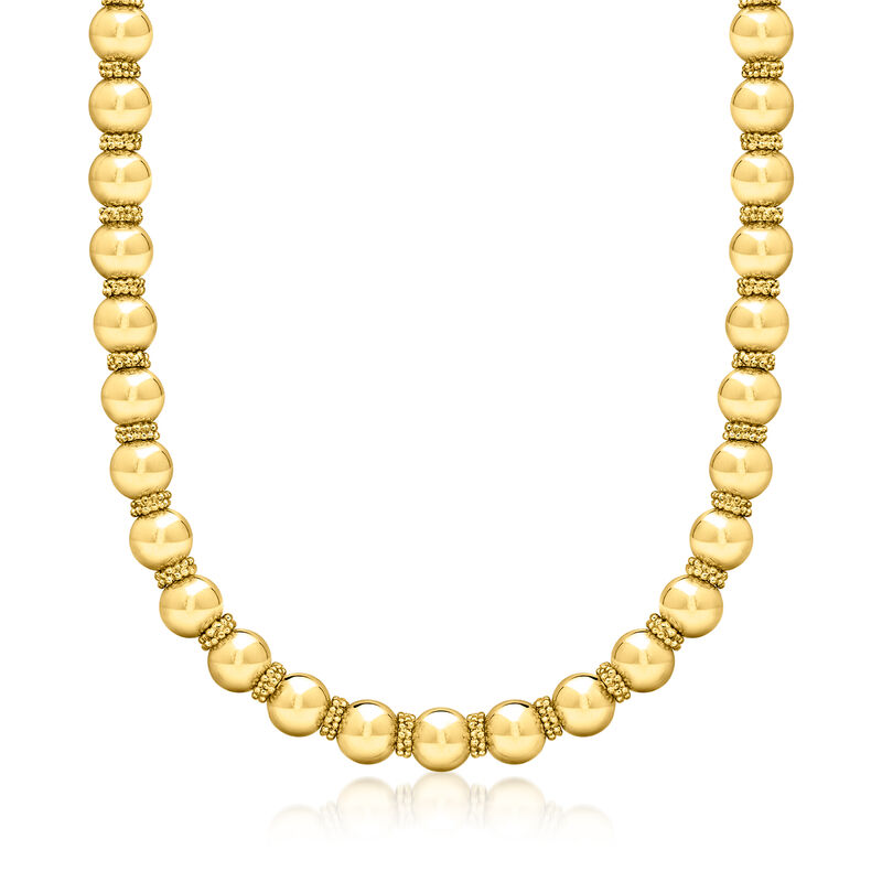 Italian 12mm 14kt Yellow Gold-Plated Bead Necklace. 18" image number 1