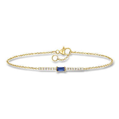 .10 Carat Sapphire and .11 ct. t.w. Diamond Bar Bracelet in 14kt Yellow Gold