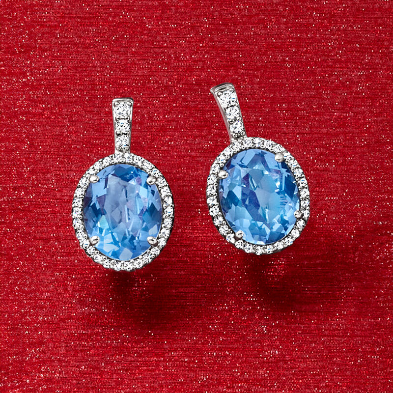 Italian 7.00 ct. t.w. Simulated Sapphire and .50 ct. t.w. CZ Drop Earrings in Sterling Silver image number 3