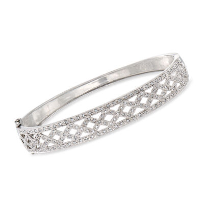 C. 1990 Vintage 1.56 ct. t.w. Diamond Latticework Bangle Bracelet in 18kt White Gold