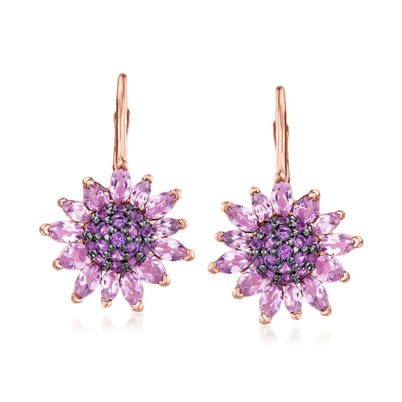 4.70 ct. t.w. Amethyst Flower Drop Earrings in 18kt Rose Gold Over Sterling image number 0