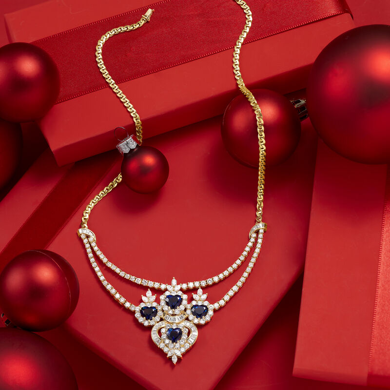 C. 1980 Vintage 11.85 ct. t.w. Diamond and 8.00 ct. t.w. Sapphire Necklace in 18kt Yellow Gold image number 2