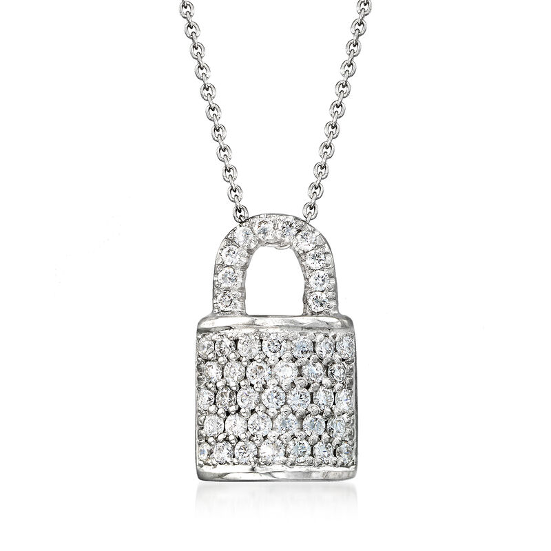 Roberto Coin &quot;Tiny Treasures&quot; .45 ct. t.w. Diamond Padlock Necklace in 18kt White Gold. 18&quot; image number 1