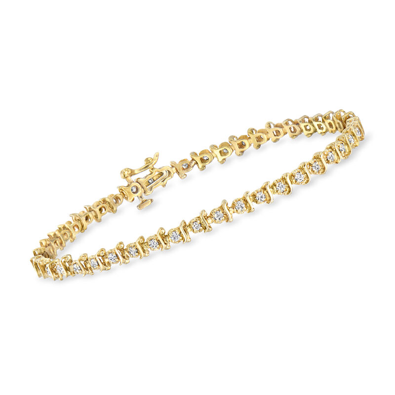 C. 1980 Vintage 1.35 ct. t.w. Diamond S-Link Bracelet in 10kt Yellow Gold. 7&quot; image number 0