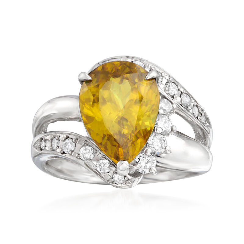 C. 1980 Vintage 4.30 Carat Sphene and .50 ct. t.w. Diamond Ring in Platinum image number 0