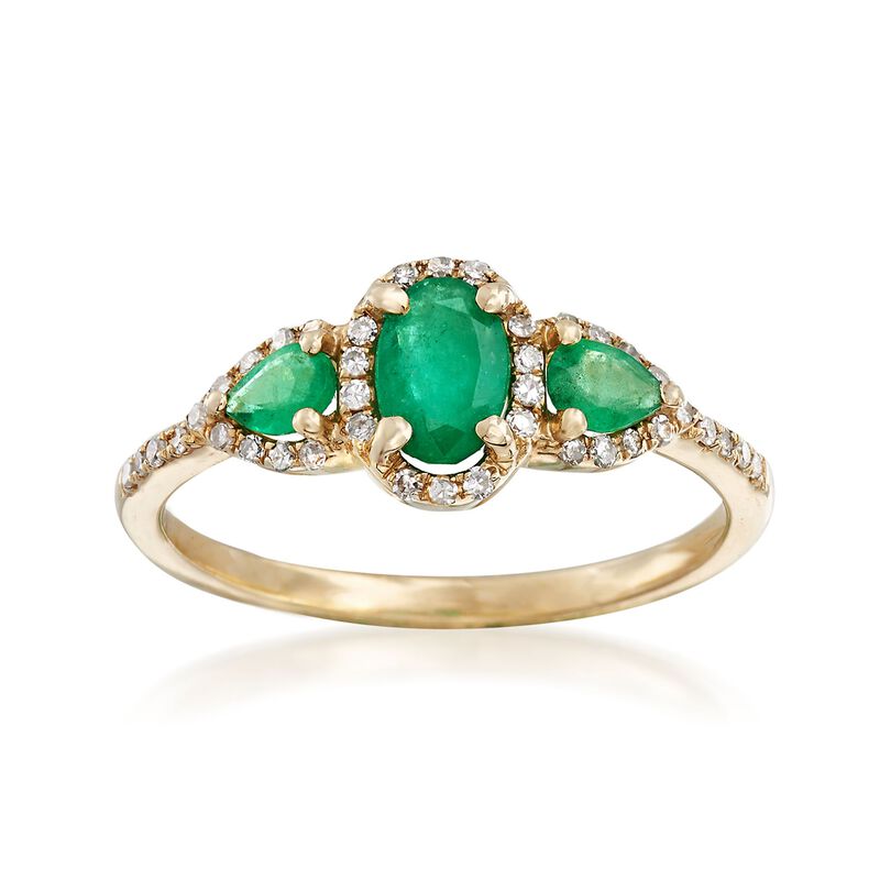 .60 ct. t.w. Emerald and .15 ct. t.w. Diamond Ring in 14kt Yellow Gold image number 0