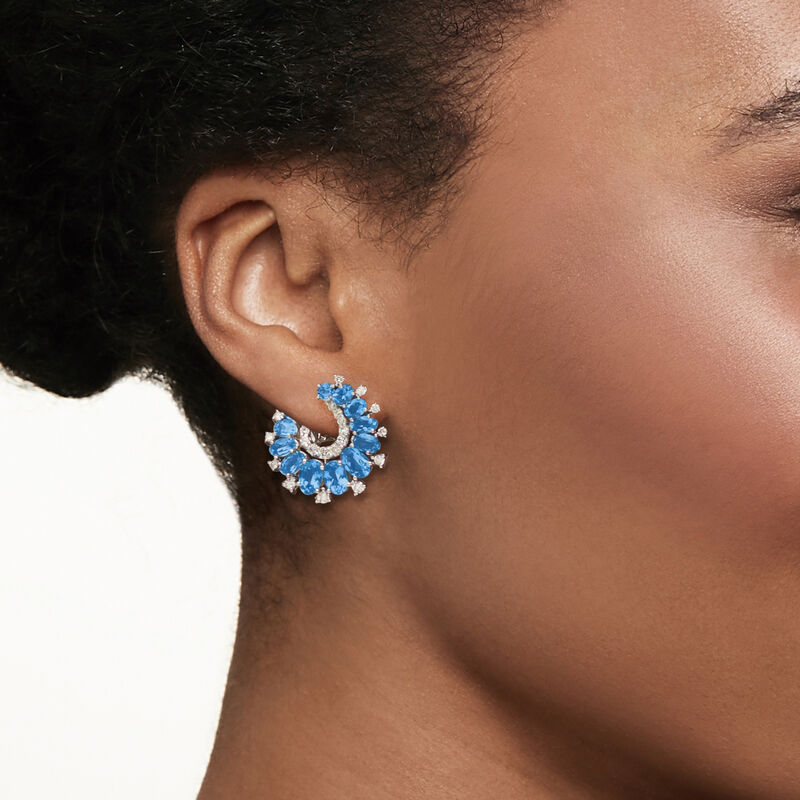 8.20 ct. t.w. Swiss Blue Topaz and .98 ct. t.w. Diamond Drop Earrings in 14kt White Gold image number 1