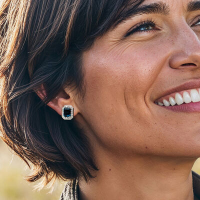 3.20 ct. t.w. London Blue Topaz Earrings with .50 ct. t.w. Lab-Grown Diamonds in Sterling Silver