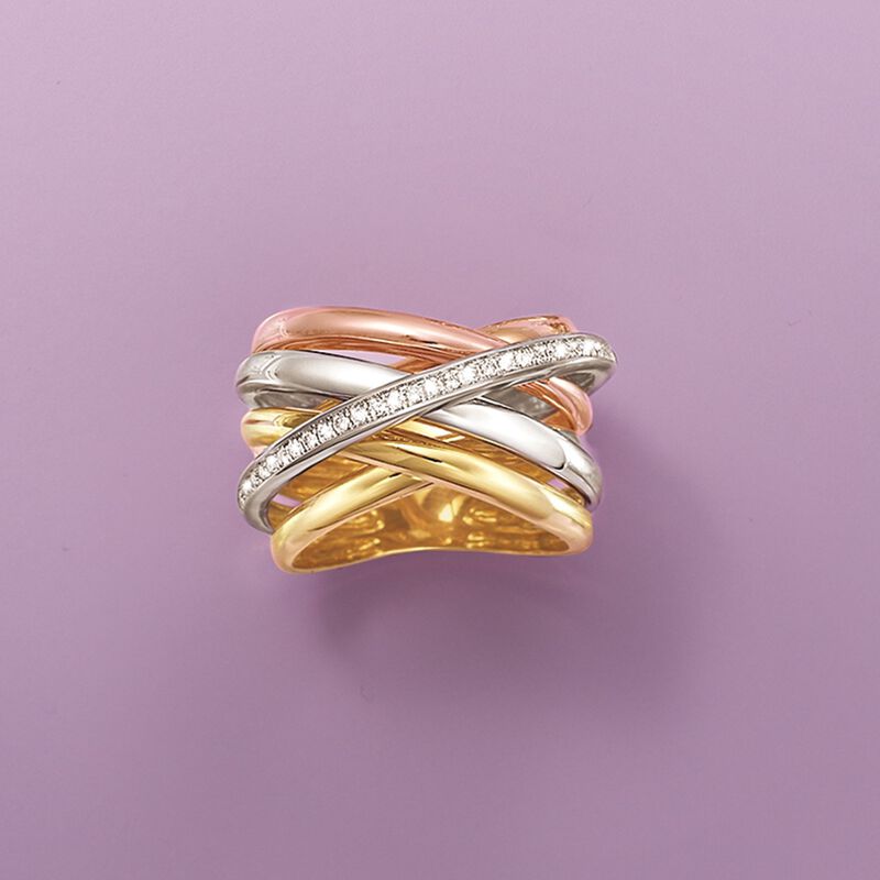 .22 ct. t.w. Diamond Multi-Row Sash Ring in 14kt Tri-Colored Gold. Size 5 image number 3