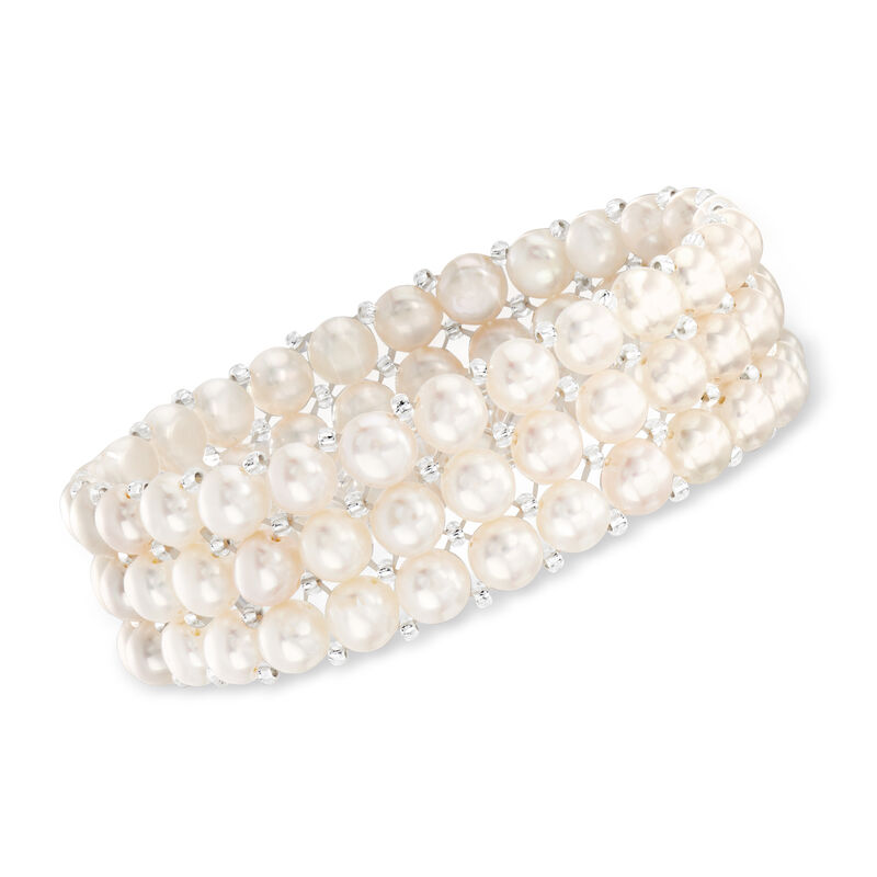 6-7mm Cultured Pearl Three-Row Stretch Bracelet. 7&quot; image number 0
