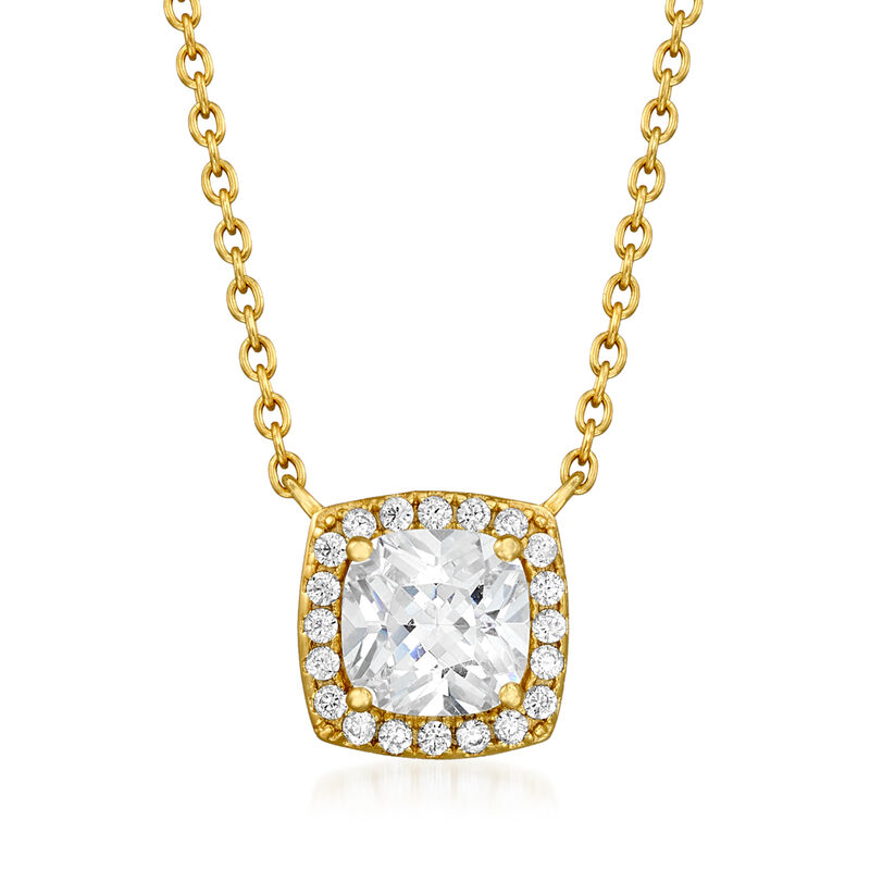 1.80 ct. t.w. CZ Square Pendant Necklace in 18kt Gold Over Sterling image number 0