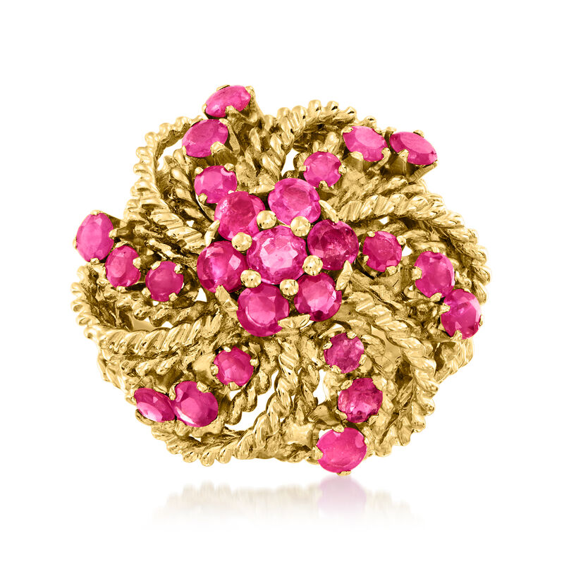 C. 1980 Vintage 2.25 ct. t.w. Ruby Swirl Ring in 18kt Yellow Gold. Size 6 image number 0