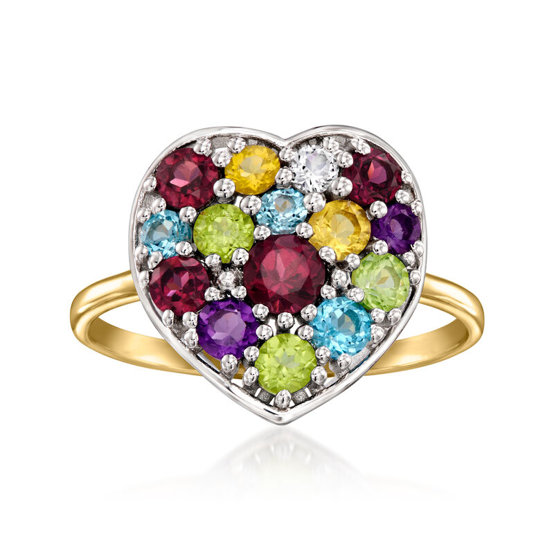 1.79 ct. t.w. Multi-Gemstone Heart Ring in Sterling Silver and 14kt Yellow Gold image number 0