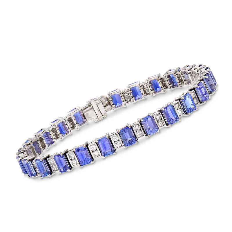 17.00 ct. t.w. Tanzanite and 1.80 ct. t.w. Diamond Tennis Bracelet in 14kt White Gold image number 0