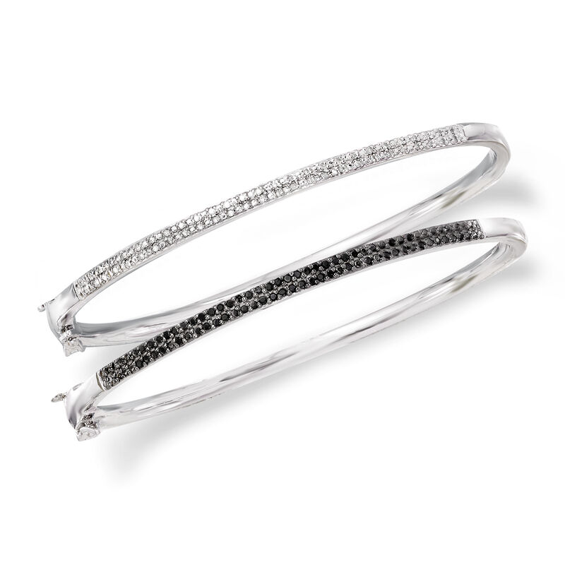 .26 ct. t.w. Black and White Diamond Jewelry Set: Two Bangle Bracelets in Sterling Silver image number 0