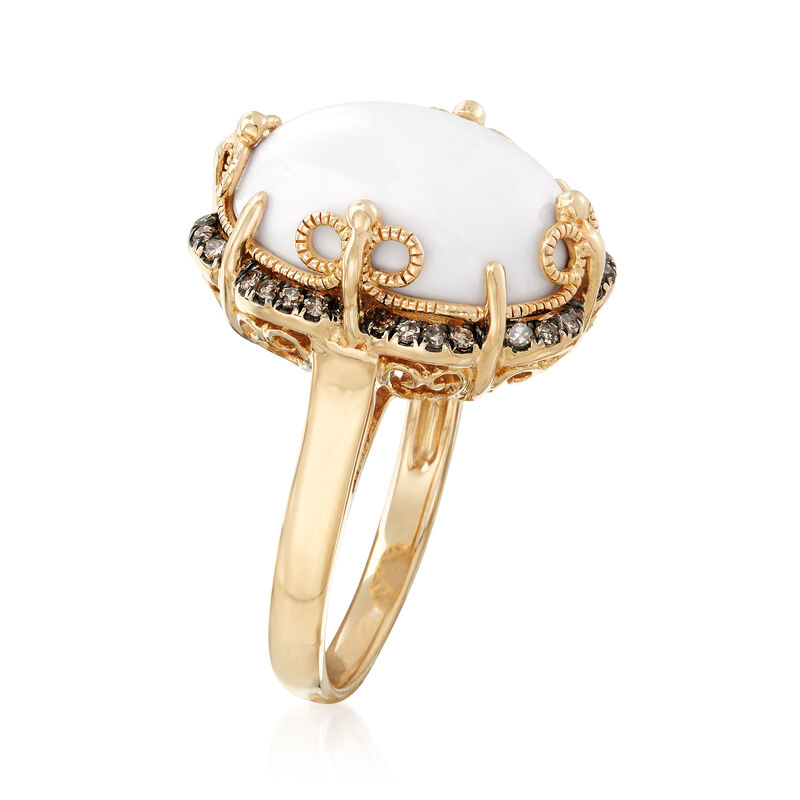 White Agate and .21 ct. t.w. Brown Diamond Frame Ring in 14kt Yellow Gold image number 2