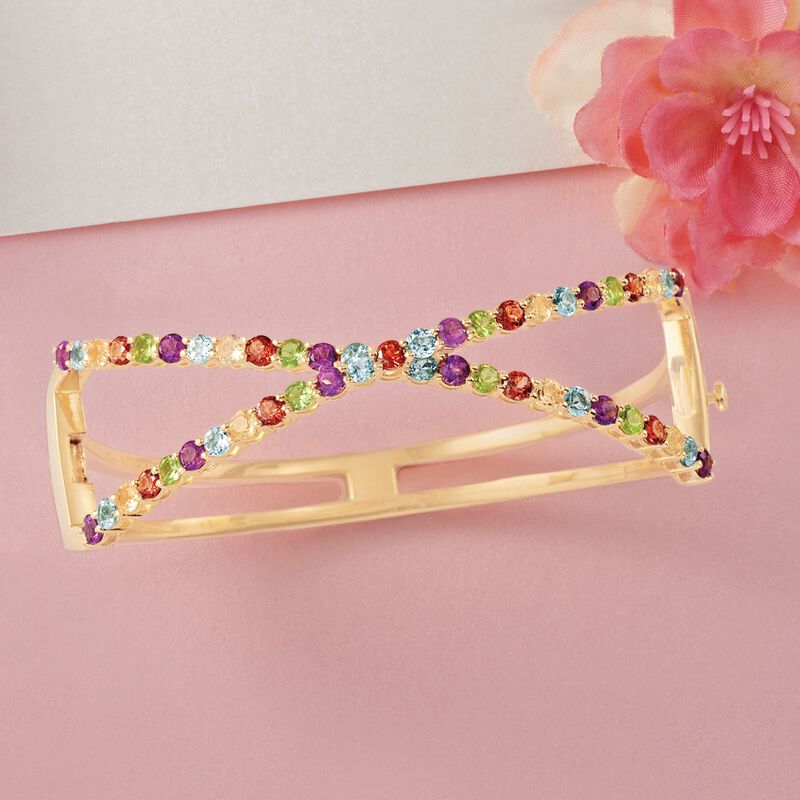 4.60 ct. t.w. Multi-Stone Open Crisscross Bangle Bracelet in 18kt Gold Over Sterling image number 2