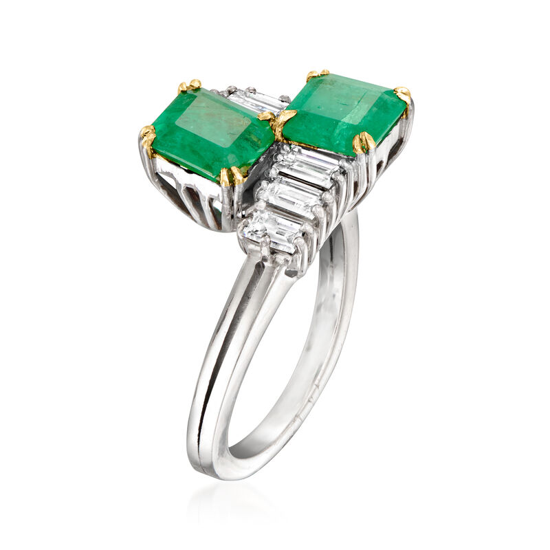 C. 1990 Vintage 1.54 Carat Emerald Bypass Ring with .65 ct. t.w. Diamonds in 18kt White Gold. Size 6.5 image number 2