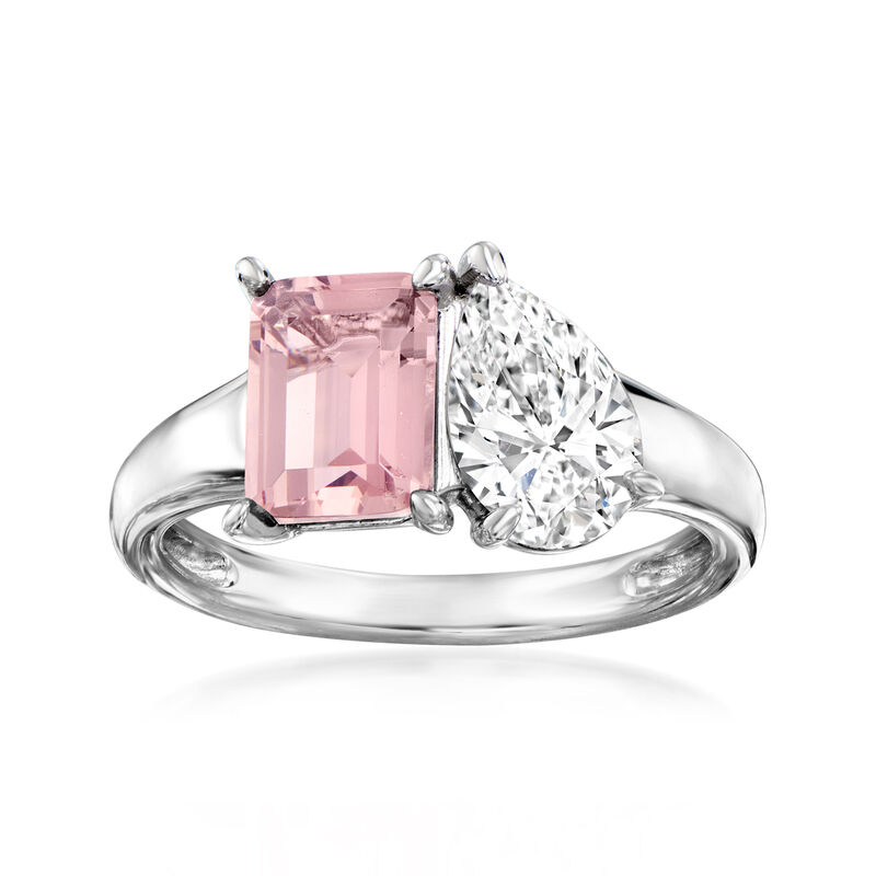 1.70 Carat Simulated Morganite and 1.00 Carat CZ Toi et Moi Ring in Sterling Silver image number 0