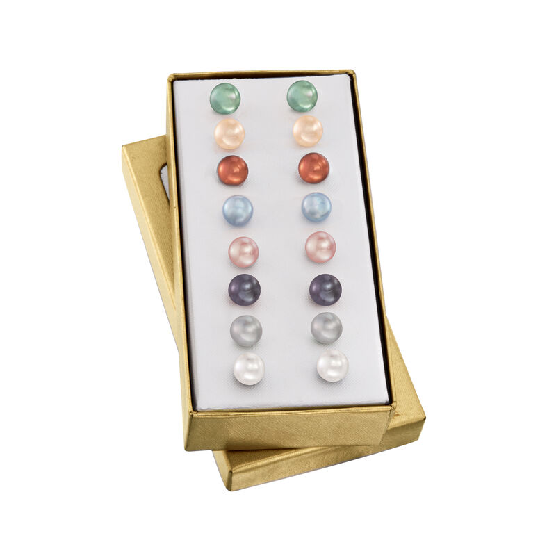 8-8.5mm Multicolored Cultured Pearl Jewelry Set: Eight Pairs of Stud Earrings with Sterling Silver  image number 11