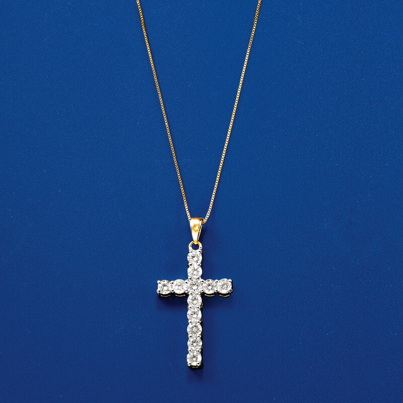 1.00 ct. t.w. Diamond Cross Necklace in 14kt Yellow Gold image number 2