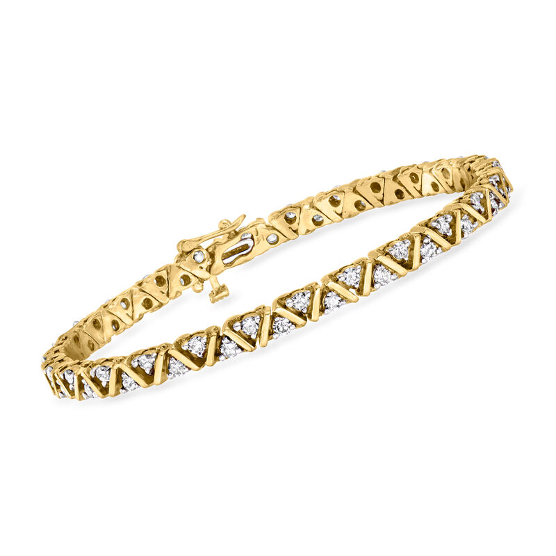 C. 1990 Vintage 2.60 ct. t.w. Diamond Zigzag Bracelet in 14kt Yellow Gold. 7&quot; image number 0
