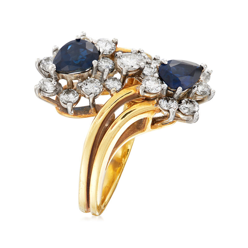 C. 1980 Vintage 1.50 ct. t.w. Sapphire and 1.40 ct. t.w. Diamond Bypass Ring in 18kt Yellow Gold. Size 6.25 image number 2