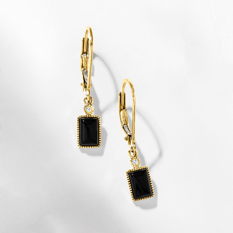 Black Onyx Drop Earrings with Diamonds in 14kt Yellow Gold image number 2
