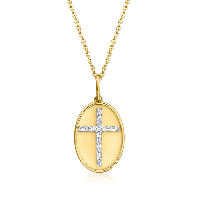 .15 ct. t.w. Diamond Cross Oval Pendant Necklace in 18kt Gold Over Sterling image number 0