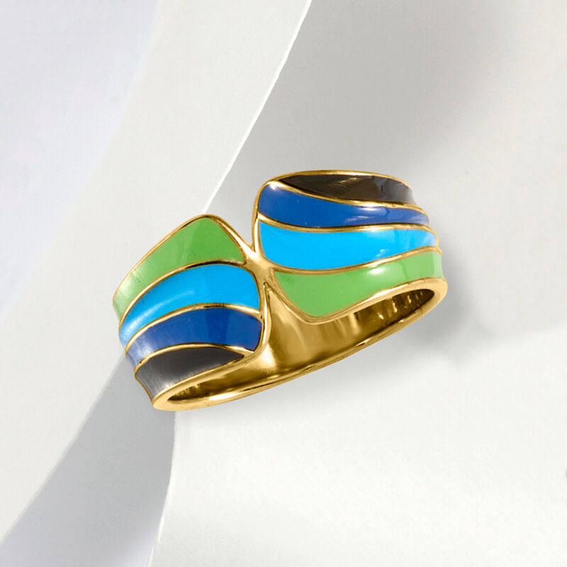 Multicolored Enamel Ring in 18kt Gold Over Sterling image number 4