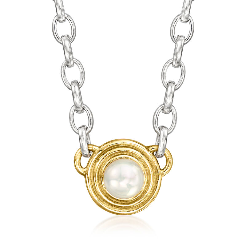 8-8.5mm Cultured Pearl Disc Necklace in Sterling Silver and 18kt Gold Over Sterling image number 0