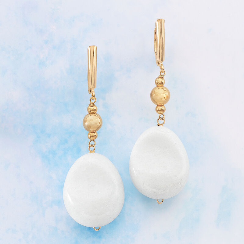 Oval White Jade Bead Drop Earrings in 18kt Gold Over Sterling image number 2