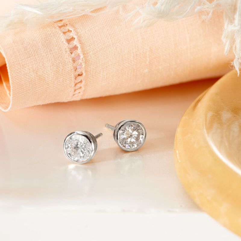 1.00 ct. t.w. Bezel-Set Diamond Stud Earrings in 14kt White Gold image number 4