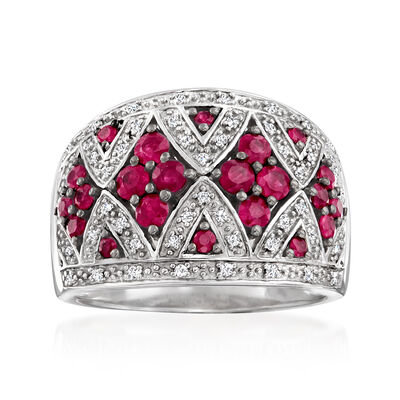 1.00 ct. t.w. Ruby and .10 ct. t.w. Diamond Dome Ring in Sterling Silver
