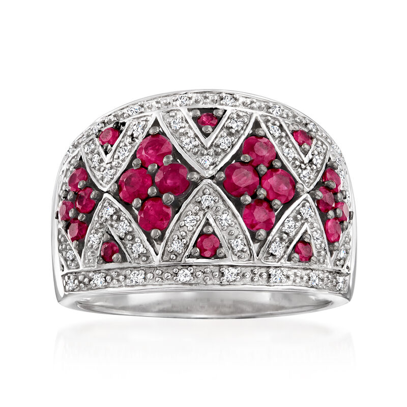 1.00 ct. t.w. Ruby and .10 ct. t.w. Diamond Dome Ring in Sterling Silver image number 0