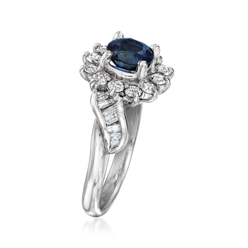 C. 2000 Vintage 1.05 Carat Sapphire Ring with .75 ct. t.w. Diamonds in 14kt White Gold. Size 5 image number 2